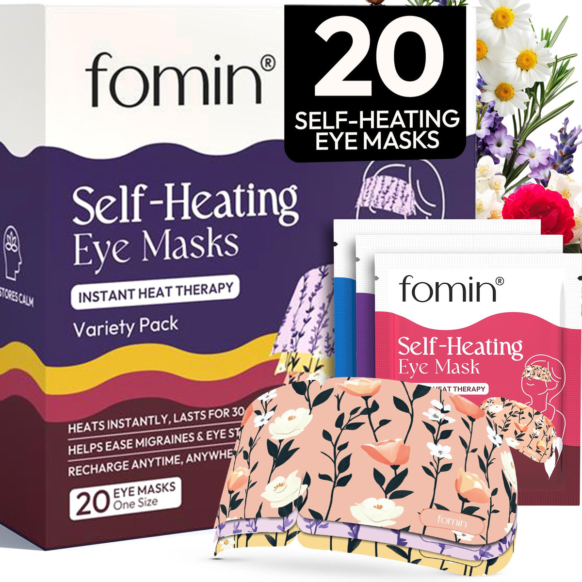 FOMIN front packaging showing 20-pack and variety aromas for convenience