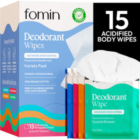 FOMIN front packaging showing 15-count variety pack and eco labeling for quick purchase benefit