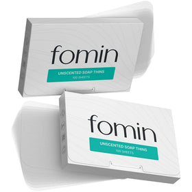 FOMIN front packaging showing 200-sheet travel soap and compact design