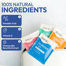 FOMIN sachet material detail highlighting compostable packaging and plastic-free design