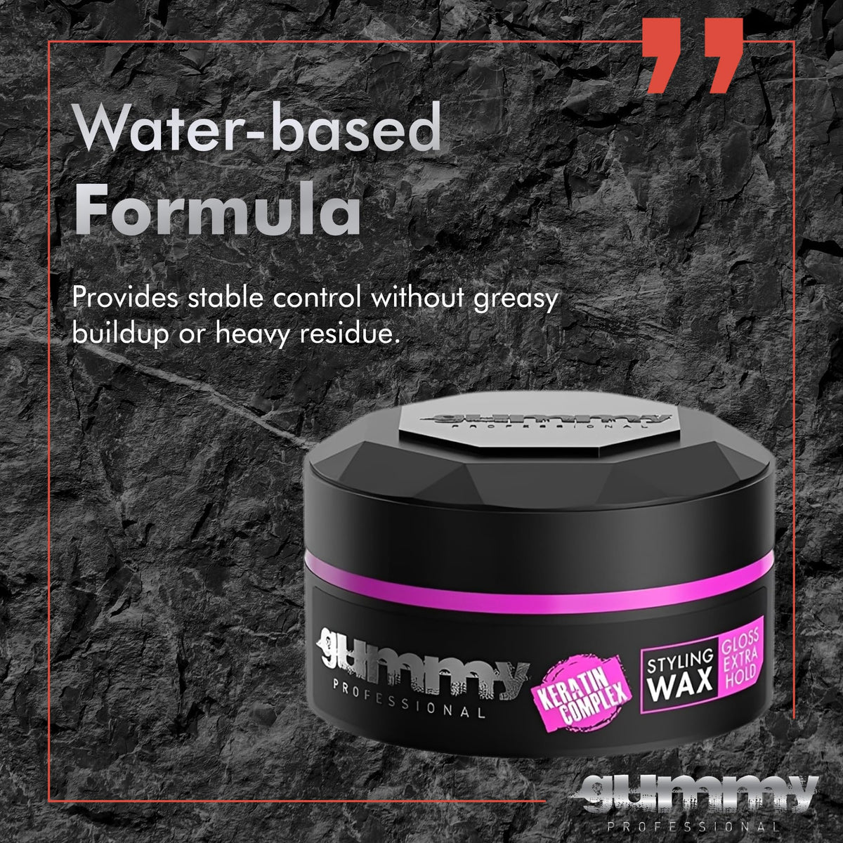 fonex gummy styled side profile showing glossy high-hold finish on hair