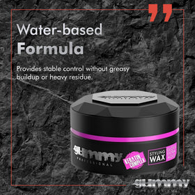 fonex gummy styled side profile showing glossy high-hold finish on hair