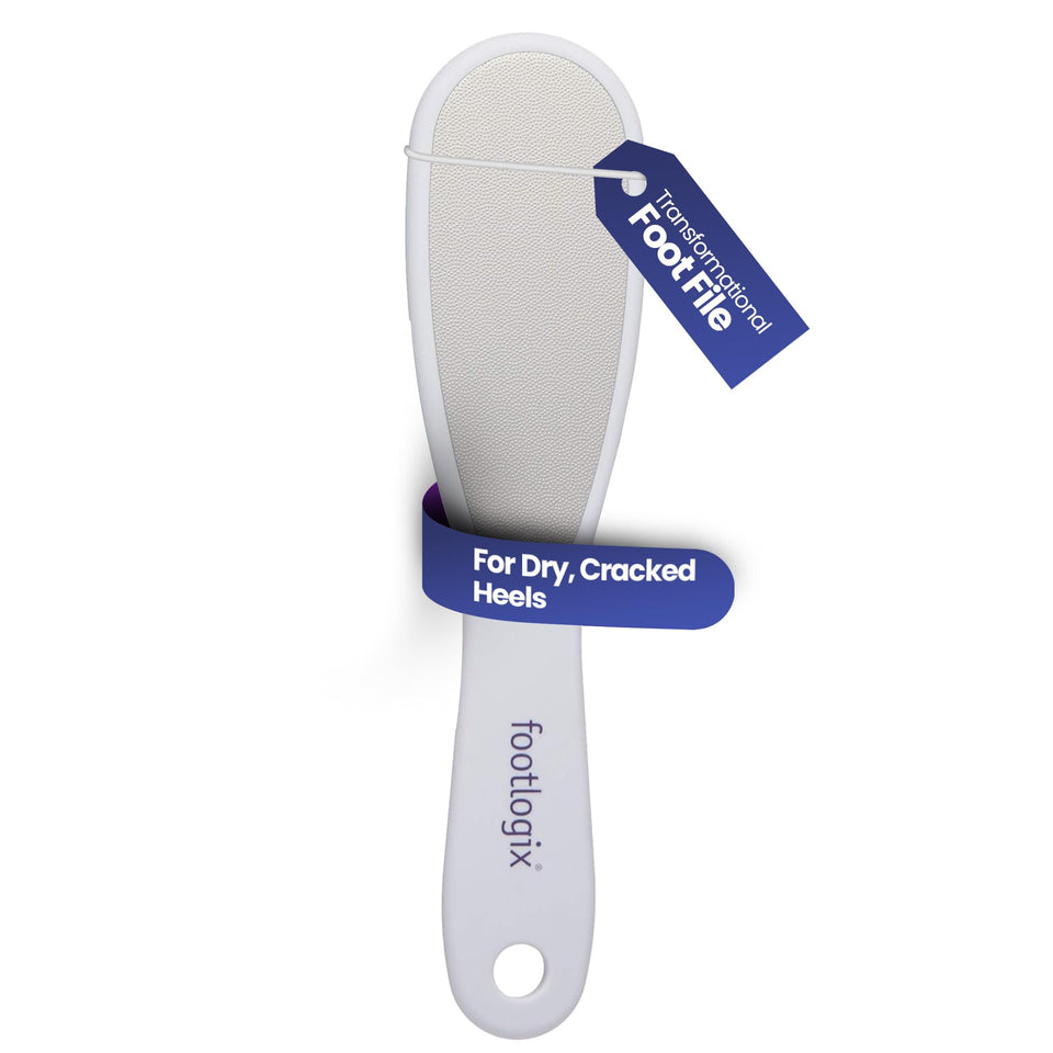 FOOTLOGIX double-sided file front view showing coarse and fine surfaces for smoother feet