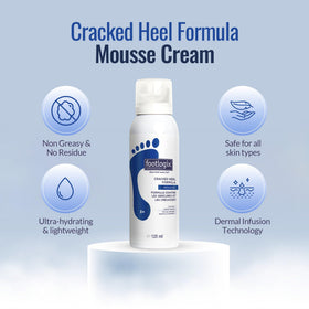 FOOTLOGIX mousse texture close-up illustrating fast absorption benefit