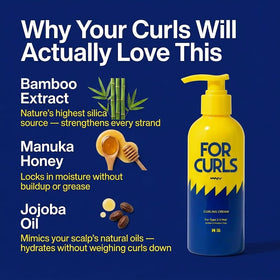 FOR CURLS applied to towel-dried hair demonstrating even distribution and definition benefit