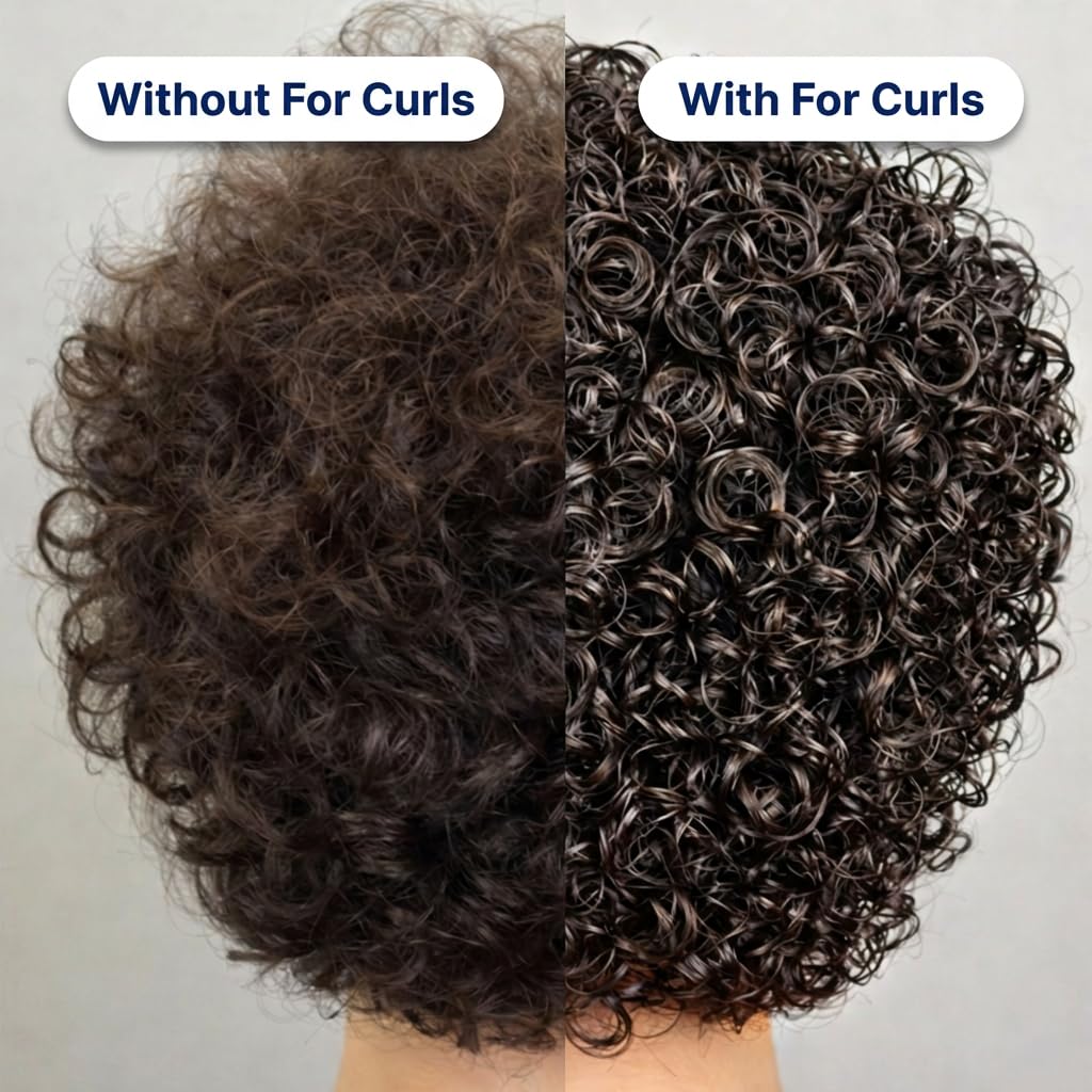 FOR CURLS diffuser styling in action showing enhanced volume and faster drying benefit