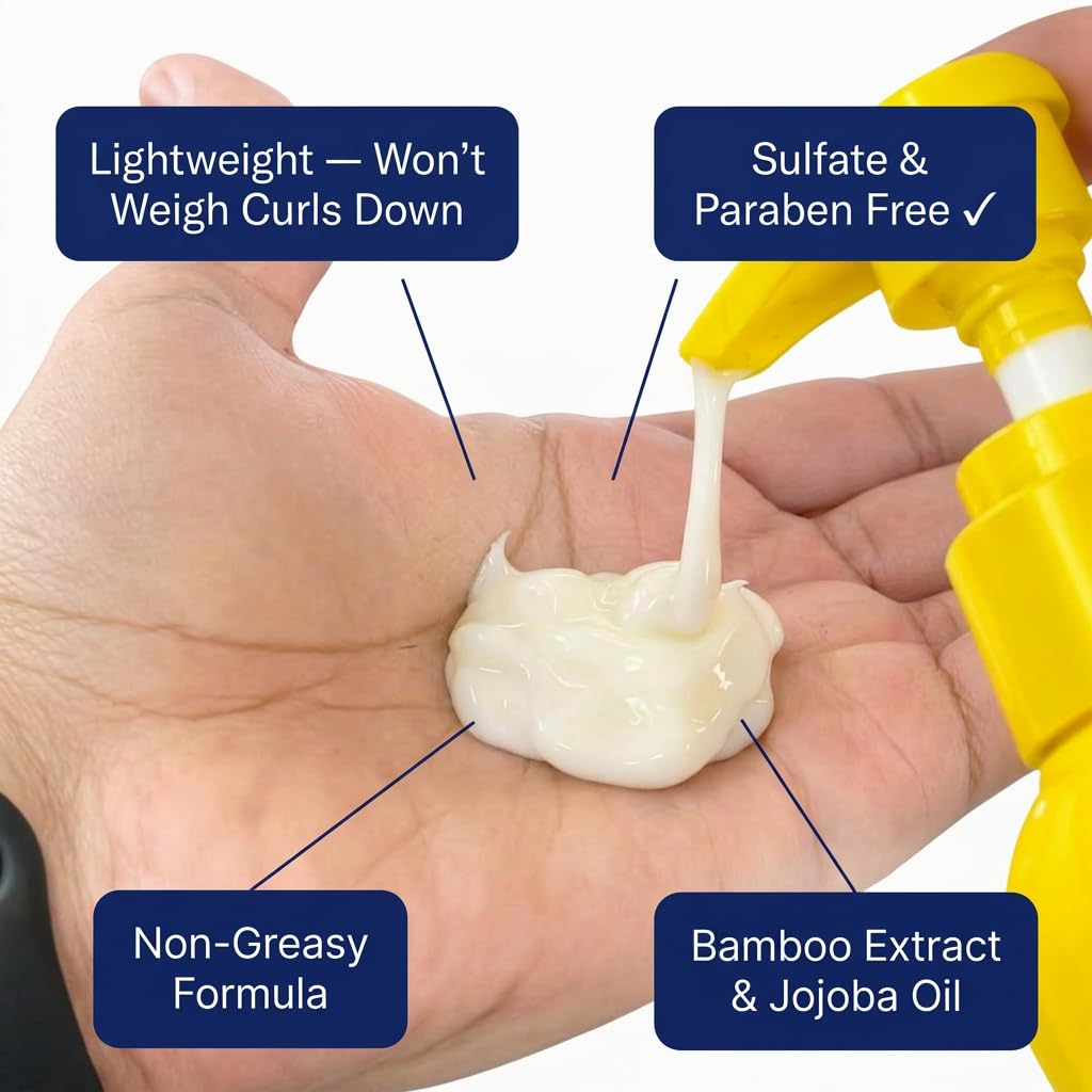 FOR CURLS jojoba and bamboo ingredient display emphasizing hydration and smoothing benefits