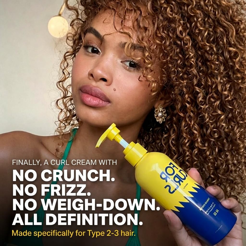 FOR CURLS close-up texture of cream on fingertip highlighting lightweight, non-greasy feel