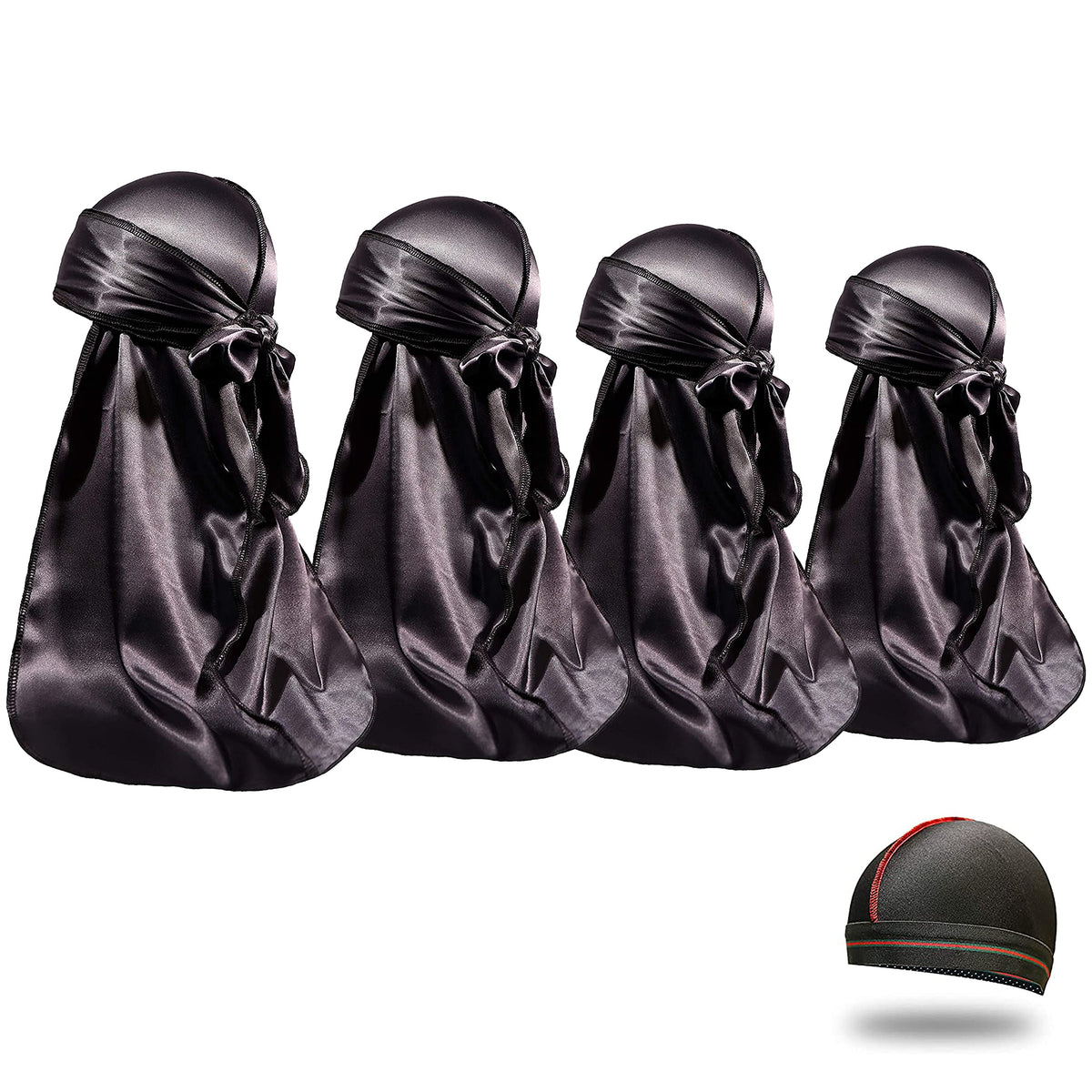 ForceWave front view of four durags and wave cap showing set benefit of full coverage