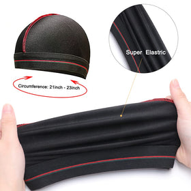 ForceWave durag beside a hand for scale showing strap length and coverage