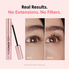 ForChics before and after illustration showing fuller lashes after consistent use