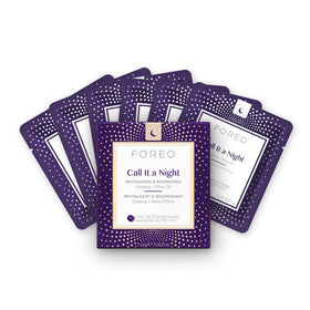 FOREO Call It A Night front packaging showing seven masks and benefits