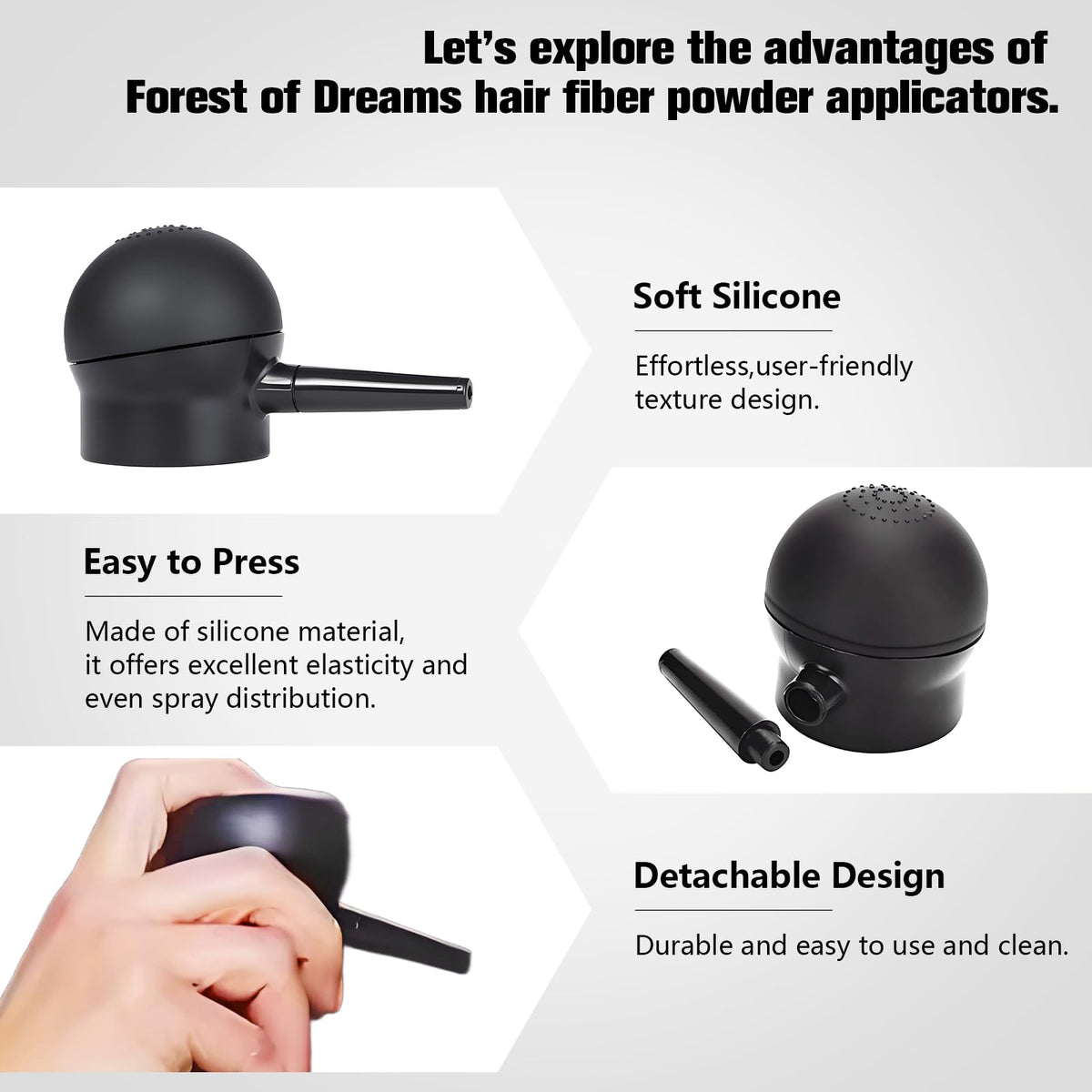Forest of Dreams hand-held applicator displaying size and ease-of-use benefit