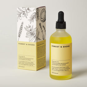 Forest & Shore natural ingredients spread showing botanicals that nourish hair