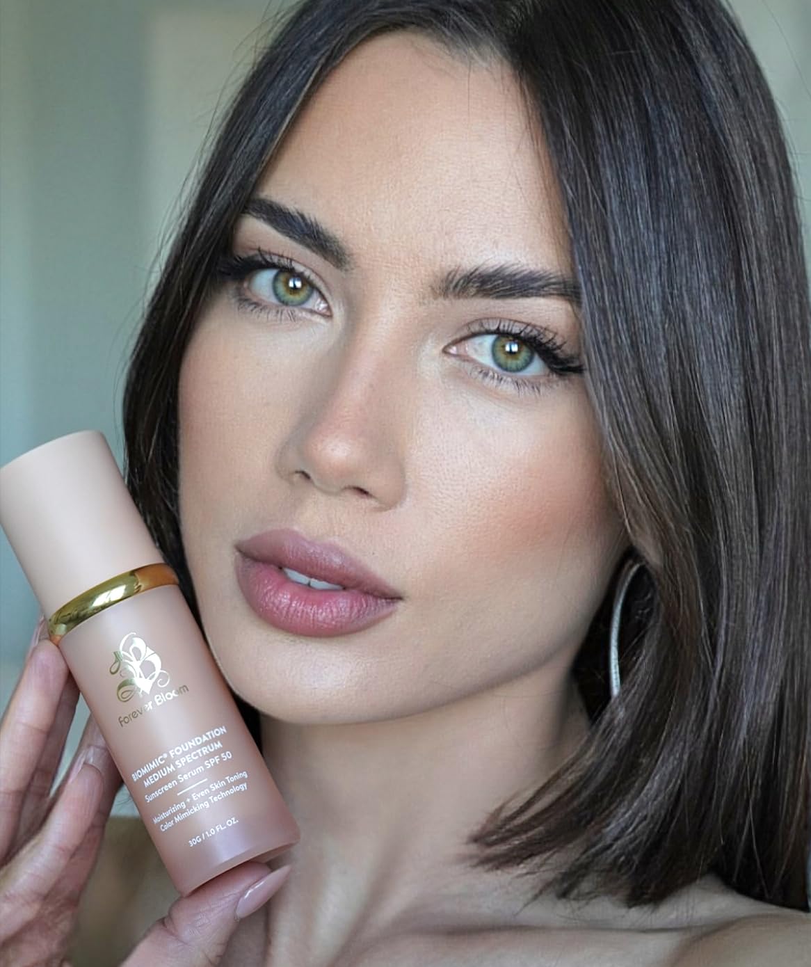 Forever Bloom label closeup with active ingredients and SPF50 protection