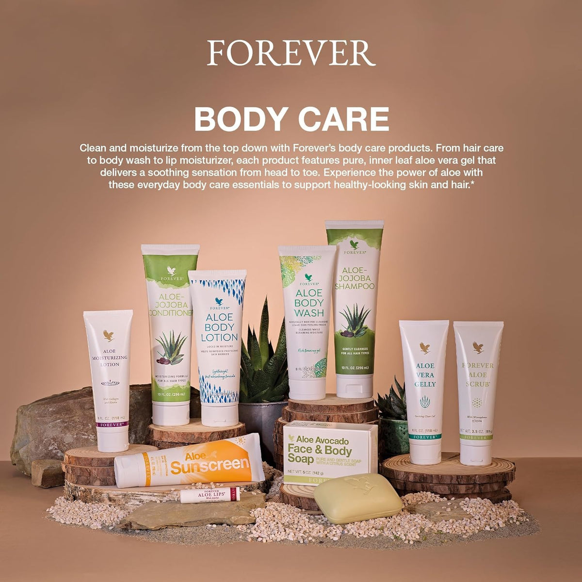 Forever Living placed on bathroom counter illustrating everyday skincare use
