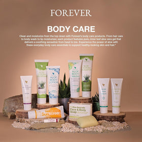 Forever Living placed on bathroom counter illustrating everyday skincare use