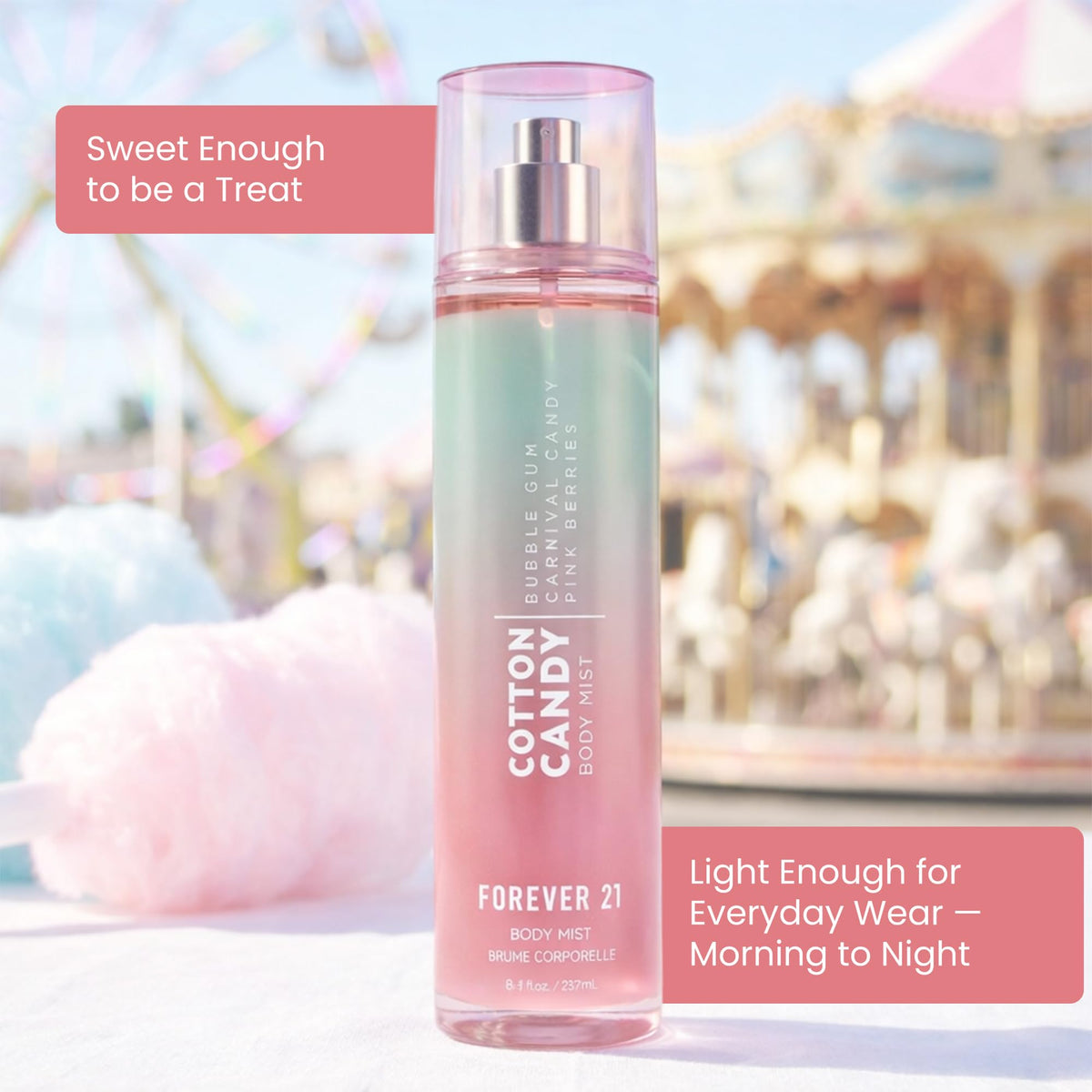 Forever 21 mist spraying from bottle for an instant refresher benefit