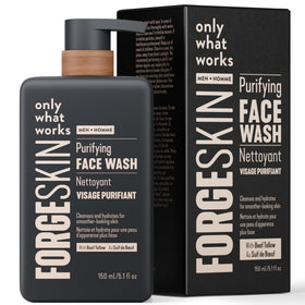 Forge Skin front packaging showing label and bottle, highlights clean presentation
