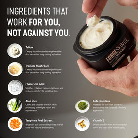 Forge Skin natural ingredients bowl with beef tallow, illustrating ancestral hydration