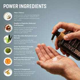 Forge Skin pump dispensing cleanser into palm for easy controlled use