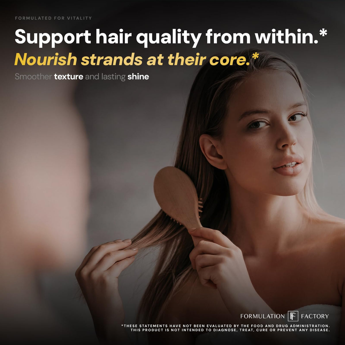 Formulation Factory capsule close-up revealing smooth texture and purity benefit