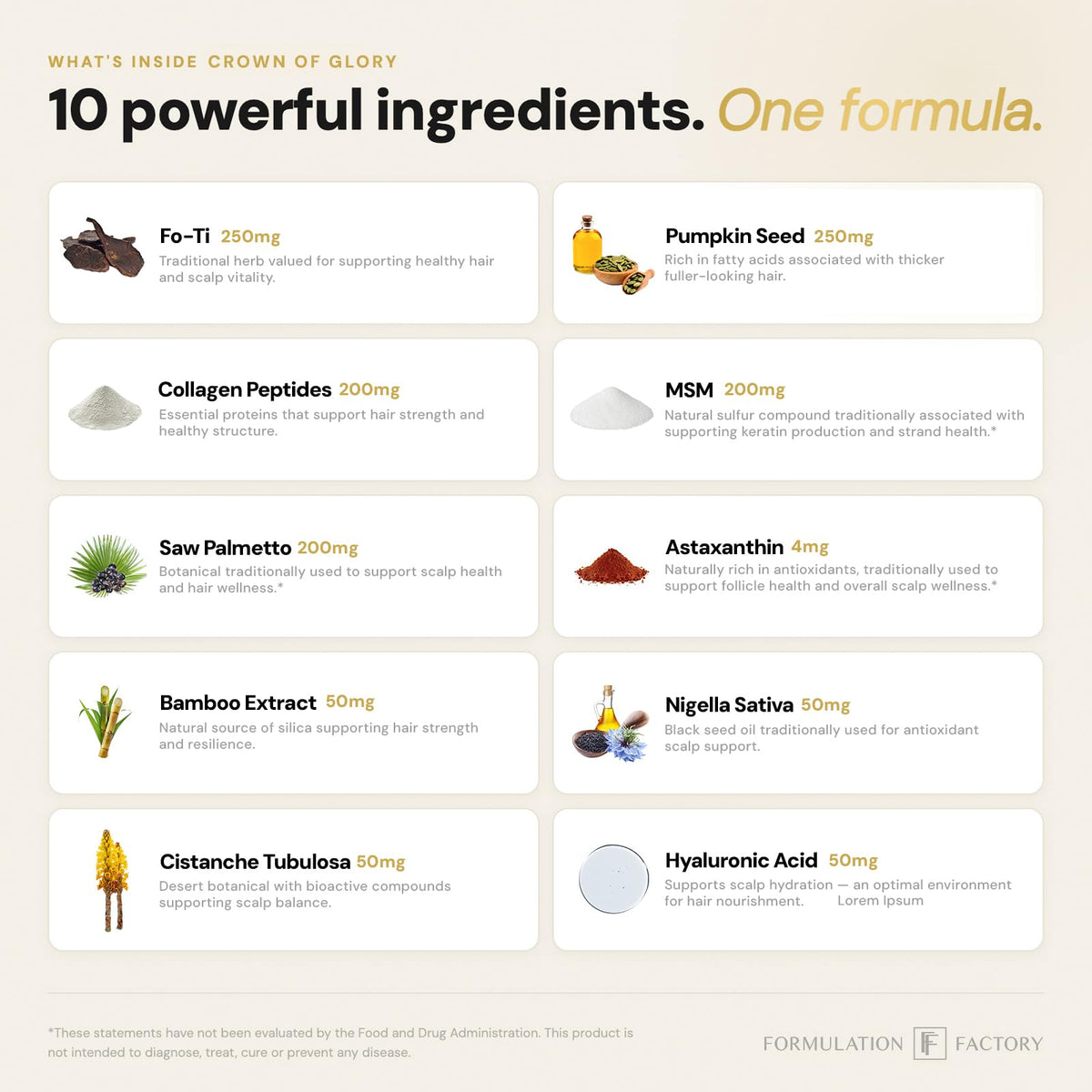 Formulation Factory open bottle with capsules, illustrating daily dosing convenience