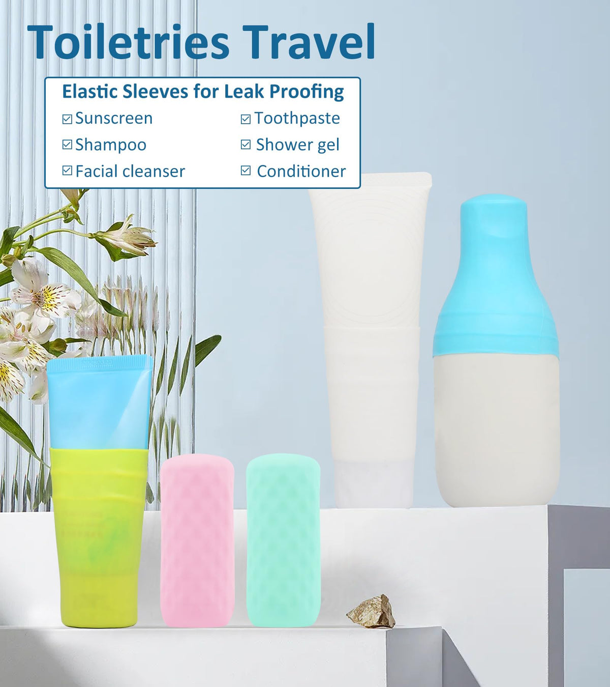 FOROUME in a beach bag showing organized toiletries for vacations
