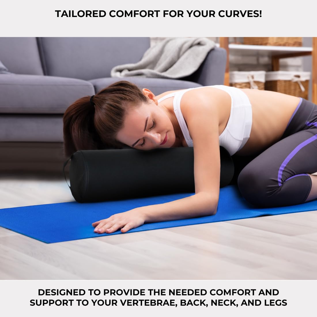 ForPro bolster beside ruler for scale showing compact 6x26 inch size