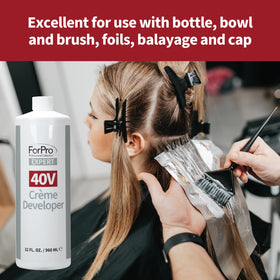 ForPro Expert 32 oz bottle beside a hand for scale, convenient salon supply size