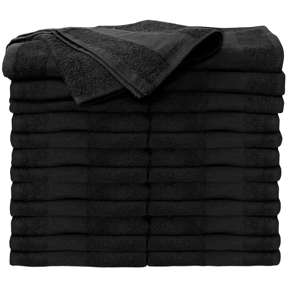 ForPro front view of 24-count black towels showing professional packaging and durability