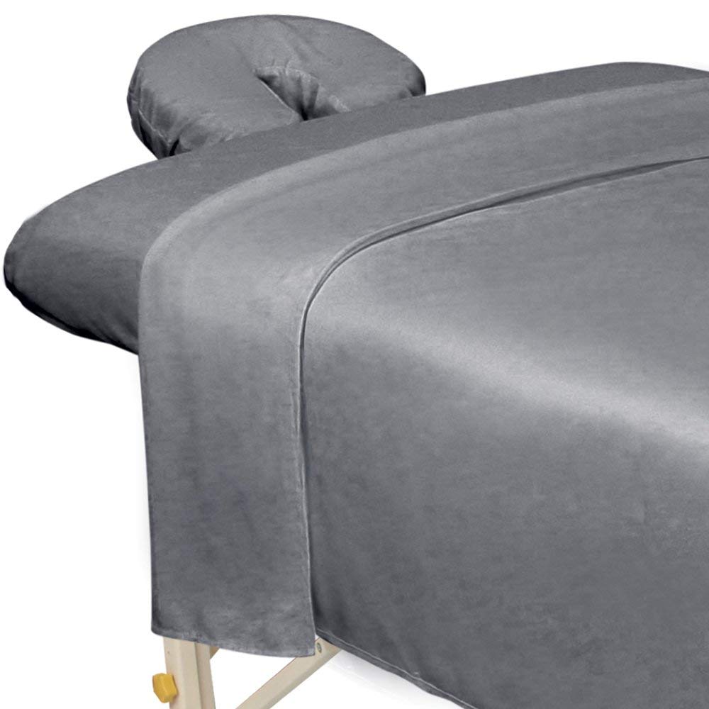ForPro front view of cool grey 3-piece massage sheet set, professional appearance and protection