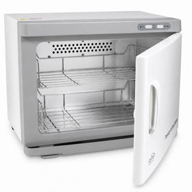 ForPro front view of white towel warmer showing compact professional design and reliability