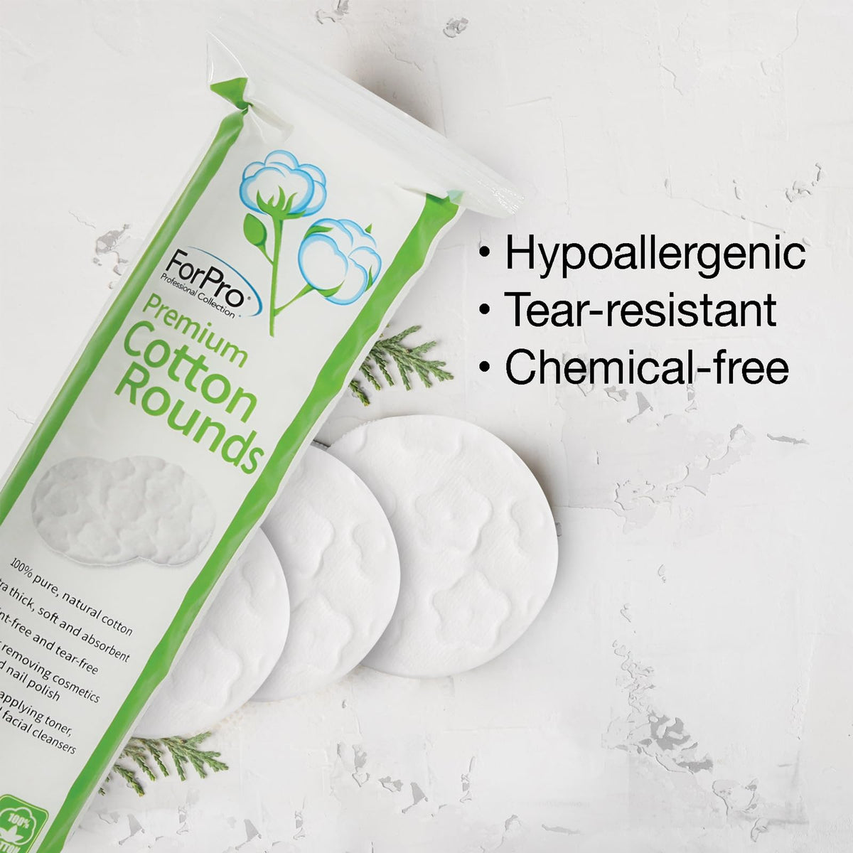 ForPro pad in use removing makeup demonstrating gentle, non-tearing benefit