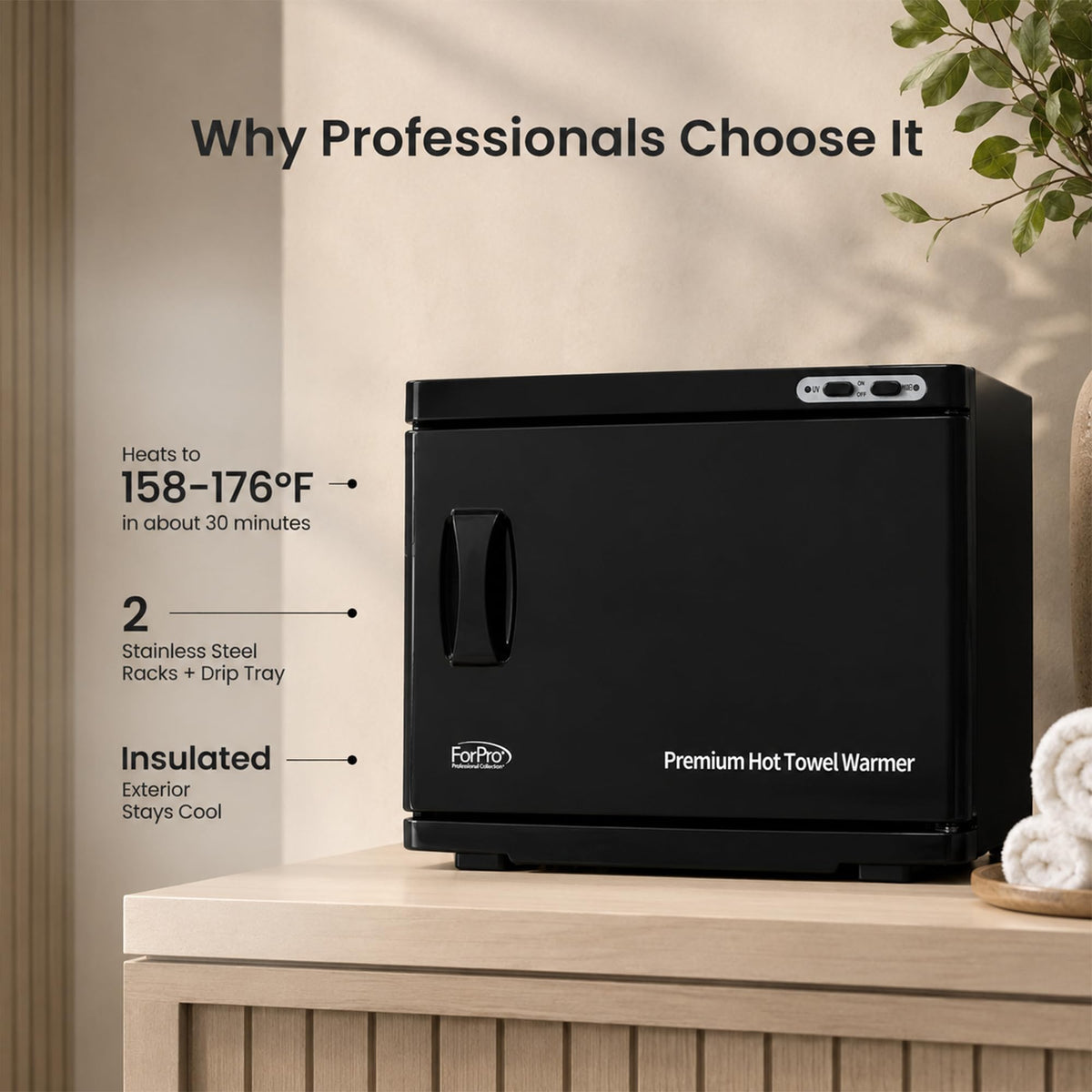 ForPro on spa countertop with towels portraying professional salon atmosphere