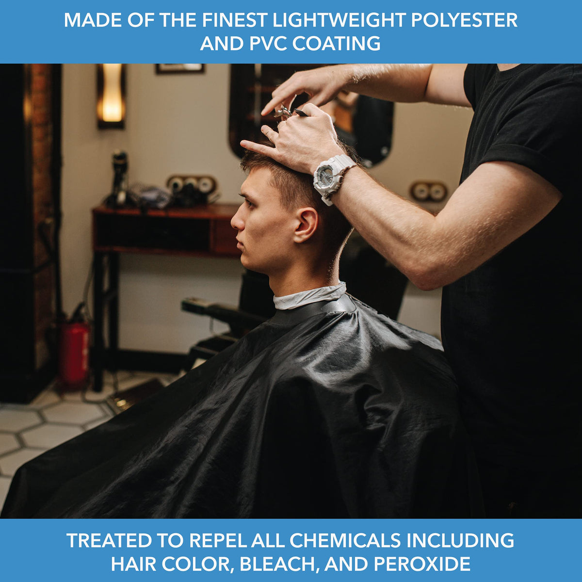 ForPro draped on salon chair to demonstrate 58 by 47 inch scale