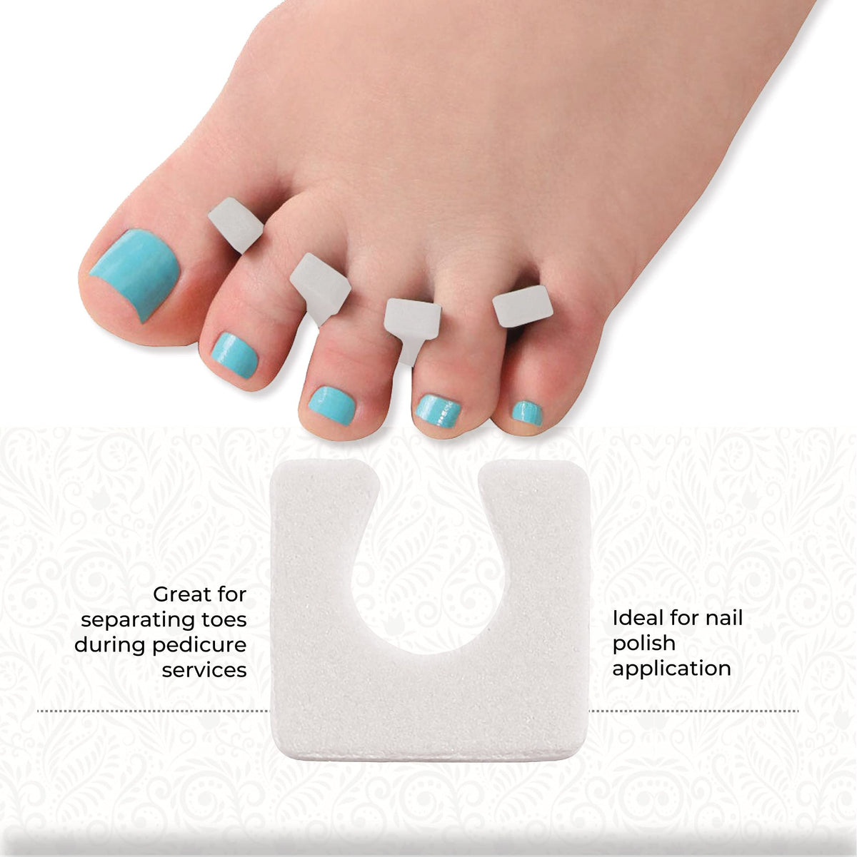 ForPro toe separators in use during pedicure prevent polish smudges