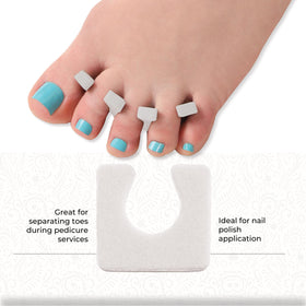 ForPro toe separators in use during pedicure prevent polish smudges