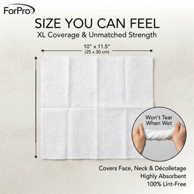 ForPro towel in hand demonstrating XL coverage for face, neck, and chest