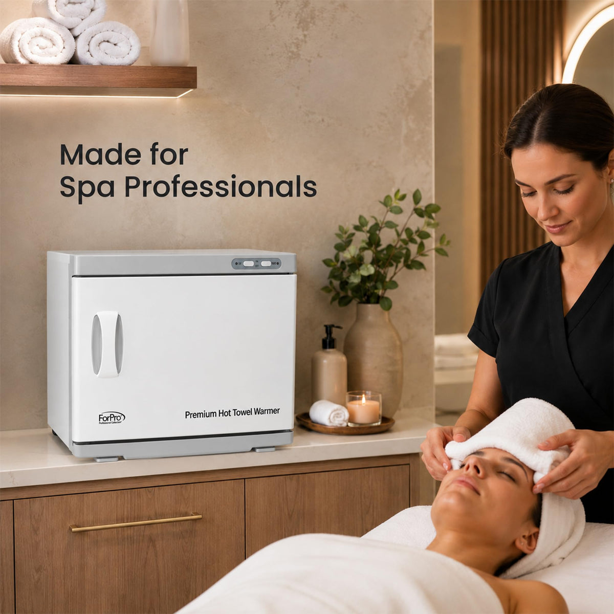 ForPro warm towel texture and neat folds demonstrating soft heated towels ready for service