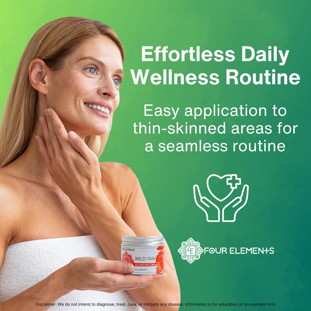 Four Elements 4E cream on shelf in bath setting showing lifestyle use and natural self-care benefit