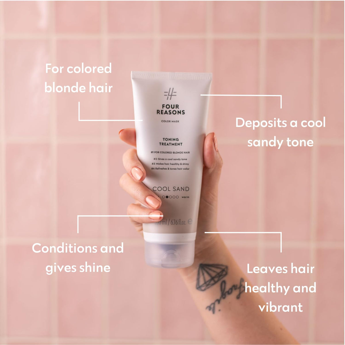 FOUR REASONS before and after blonde showing reduced brassiness and shine