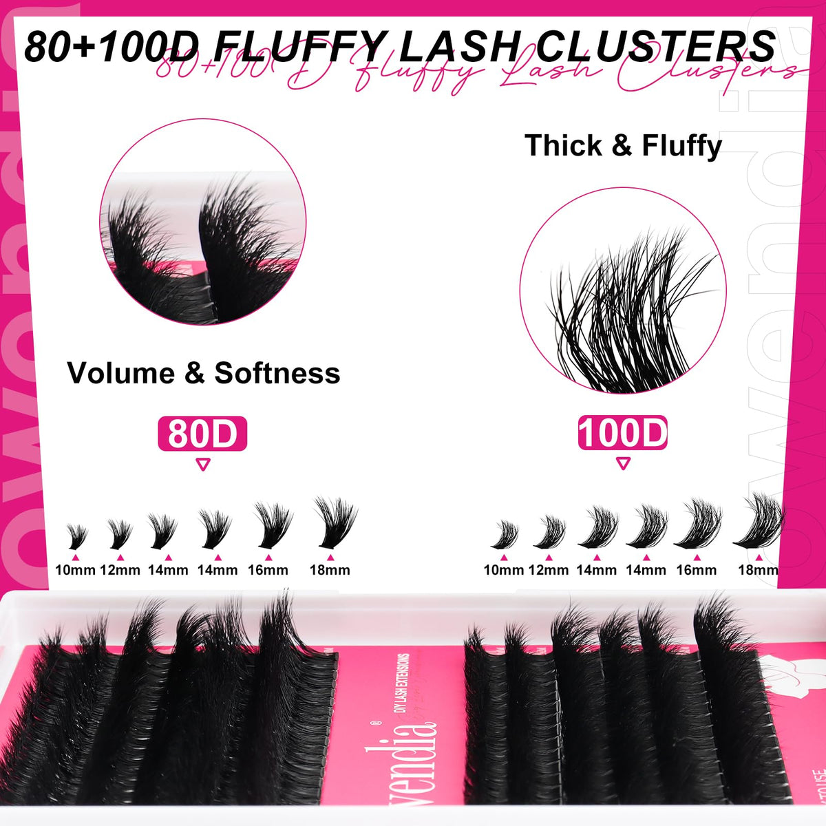Fowendia close-up of cluster lash base highlighting kink-free PBT fibers and stable curl