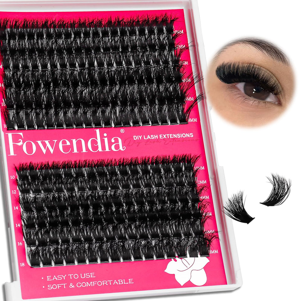 Fowendia front packaging showing cluster lash tray for easy selection and quick application