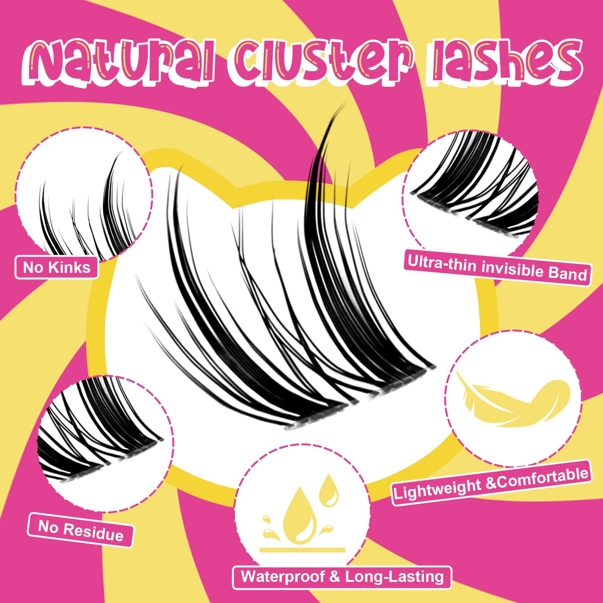 Fowendia cluster lashes with applicator and adhesive for easy DIY placement