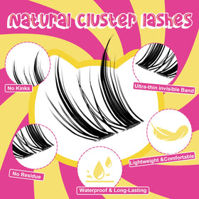 Fowendia cluster lashes with applicator and adhesive for easy DIY placement