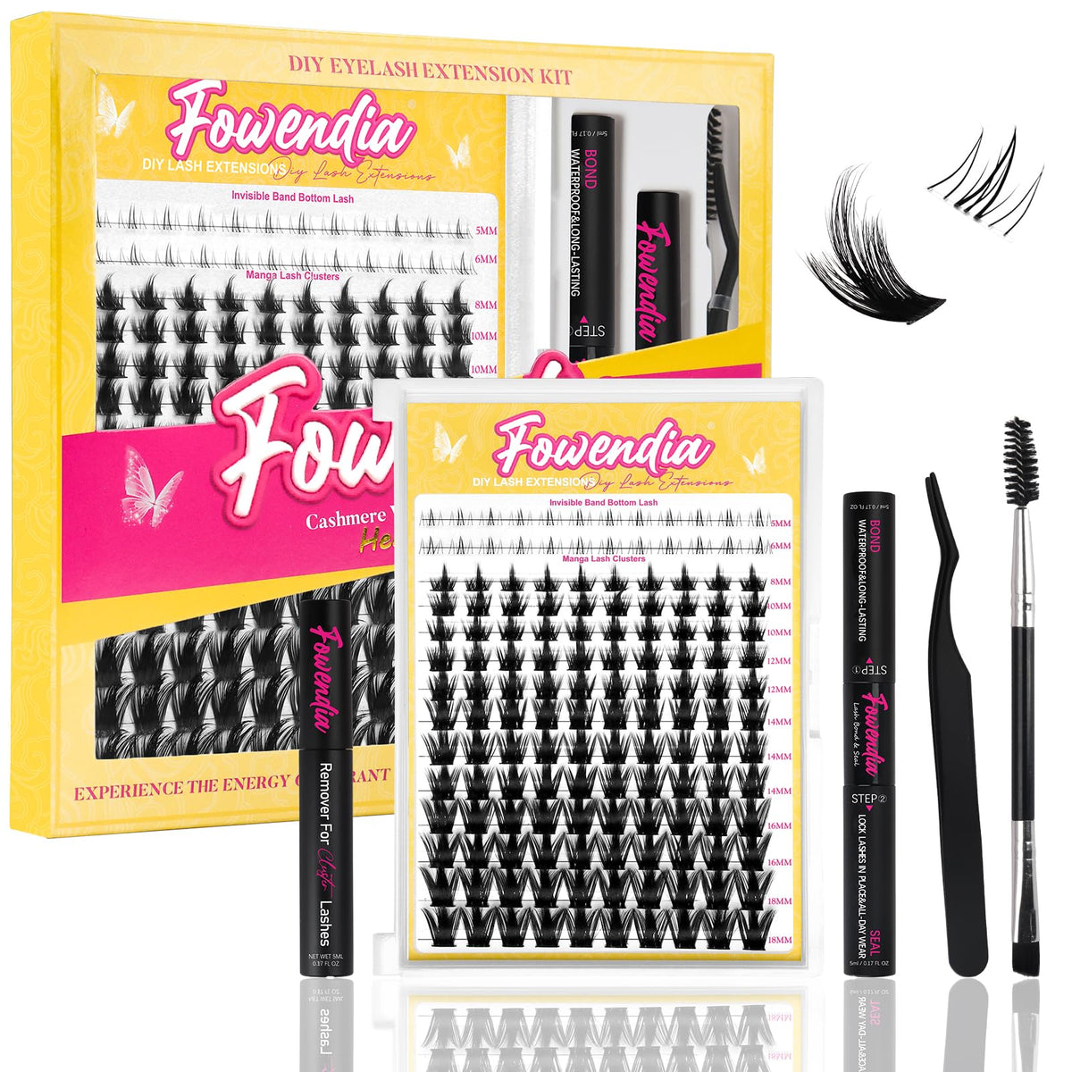Fowendia front packaging showing kit contents and benefit of customizable lashes