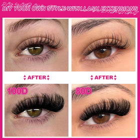 Fowendia lashes on model eye showing natural-to-dramatic volume
