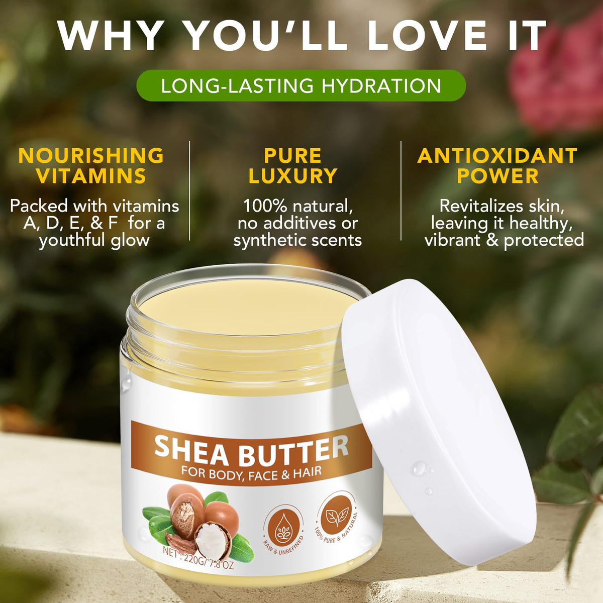 FOXIRON close-up texture of raw shea butter highlighting creamy richness