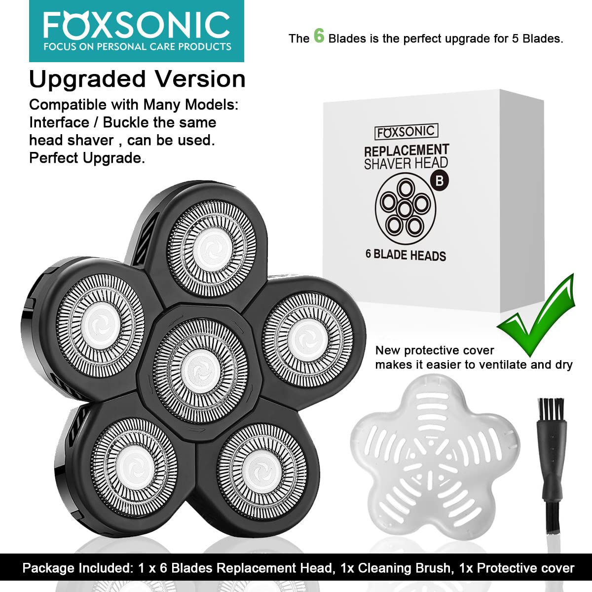 FOXSONIC close-up on six-blade cutters showing detail and smoother trimming benefit